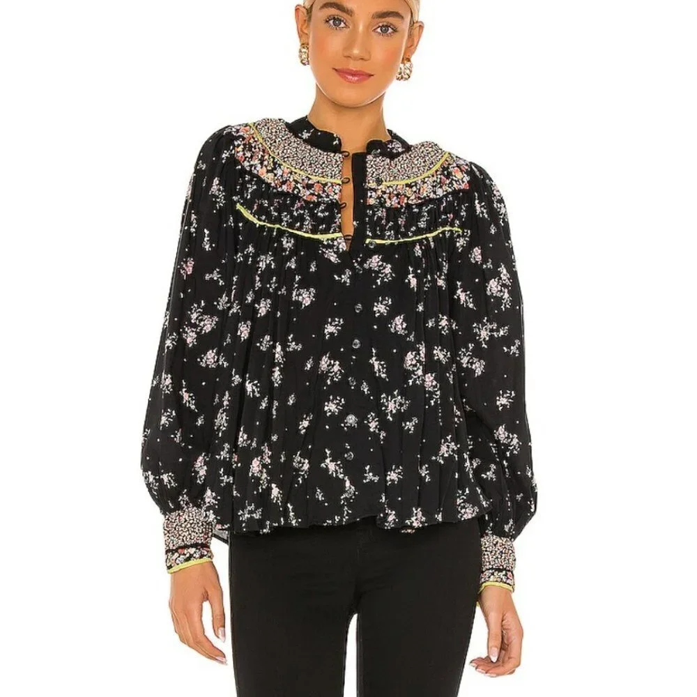 Free People Paloma Printed Blouse Size Medium